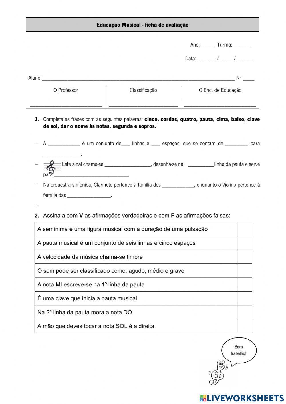 Breve questionário sobre música