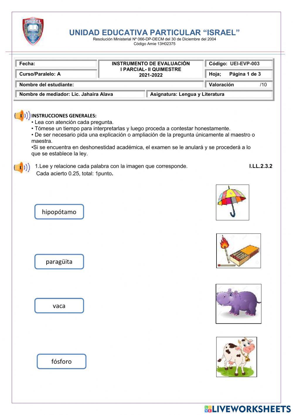 Evaluación del tercer pacia lengua