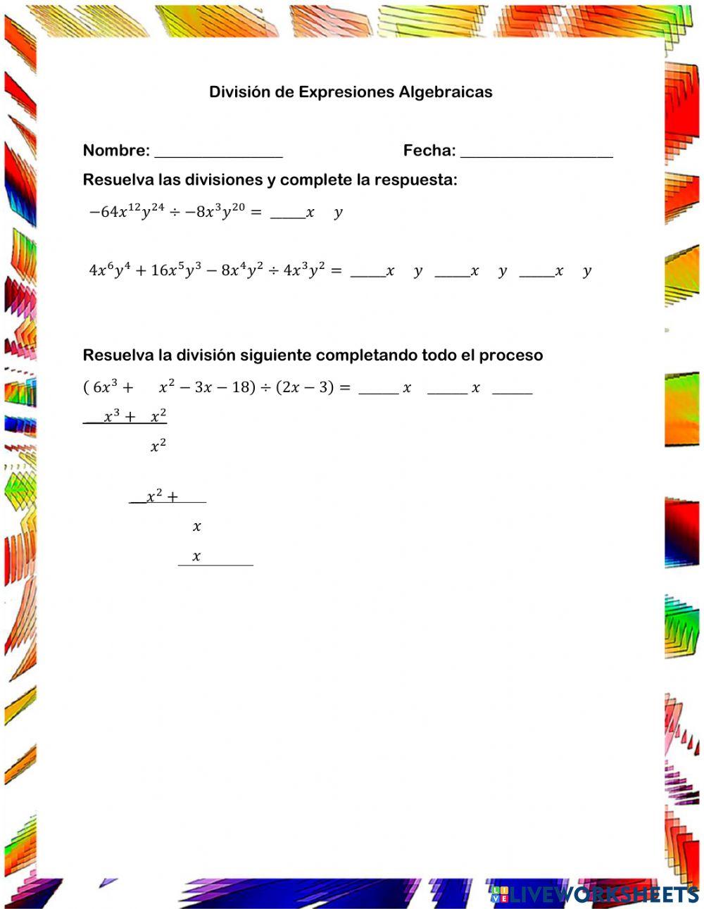 División de Expresiones Algebraicas