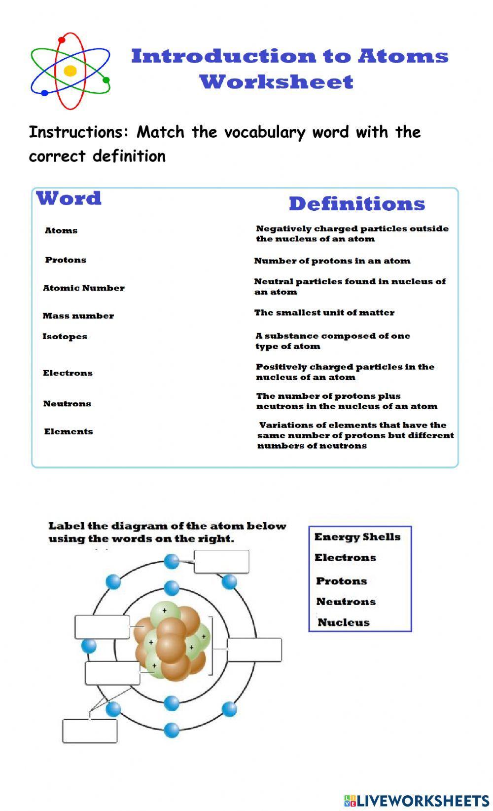 Intro to Atoms worksheet | Live Worksheets intro-to-atoms-worksheet-live-worksheets