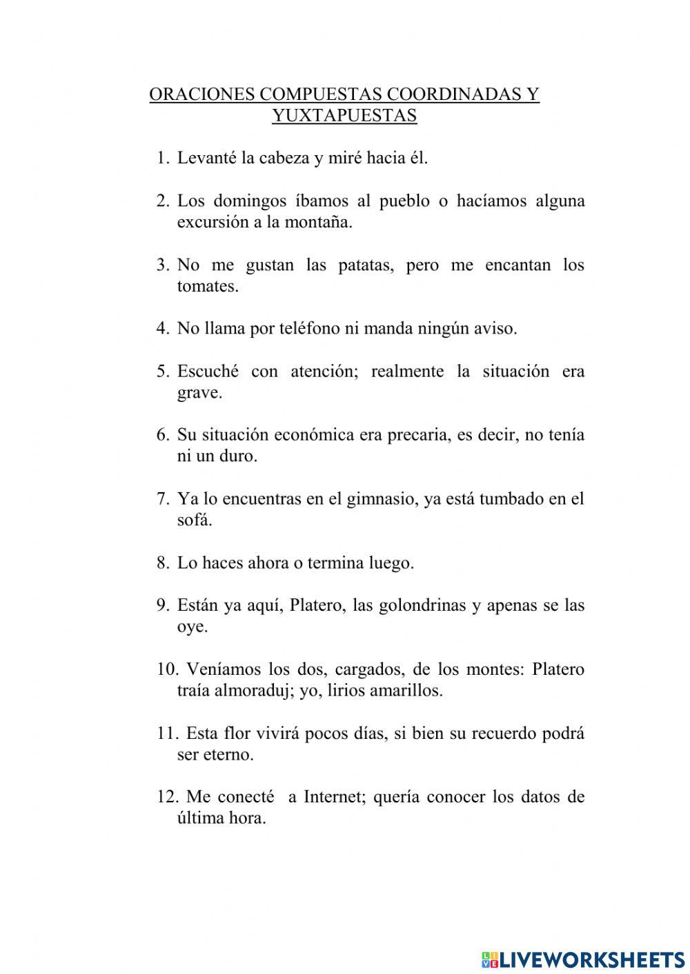 Oraciones coordinadas y yuxtapuestas