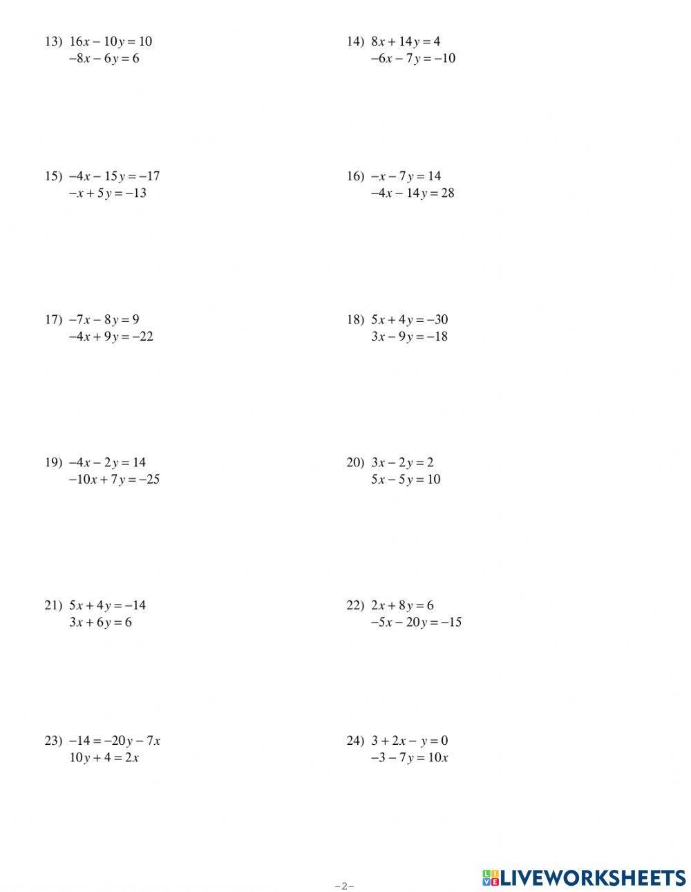 Solving Systems Of Equations By Elimination Multiplication Worksheet
