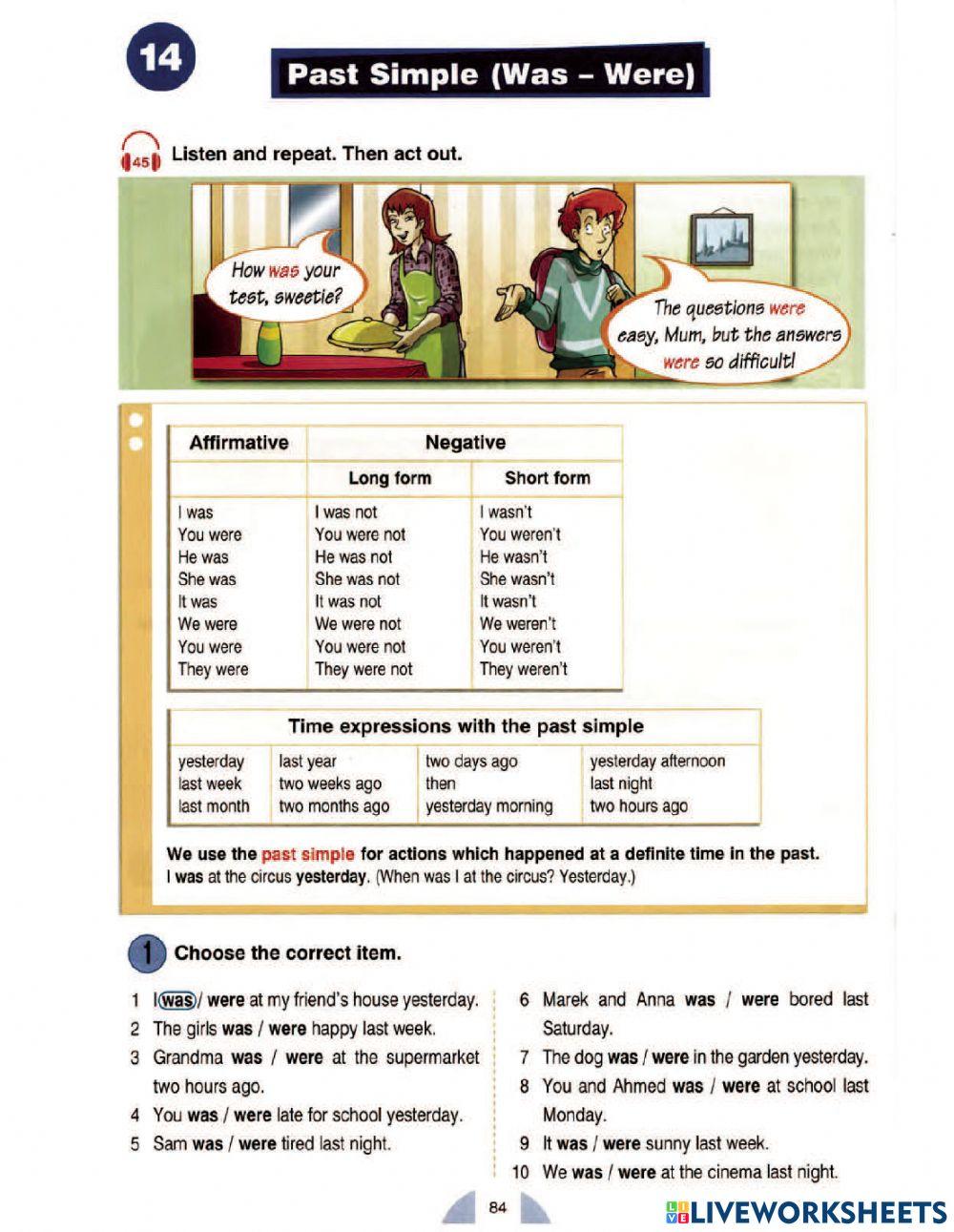 Kid class - Unit 17 - Past simple (was-were-had)