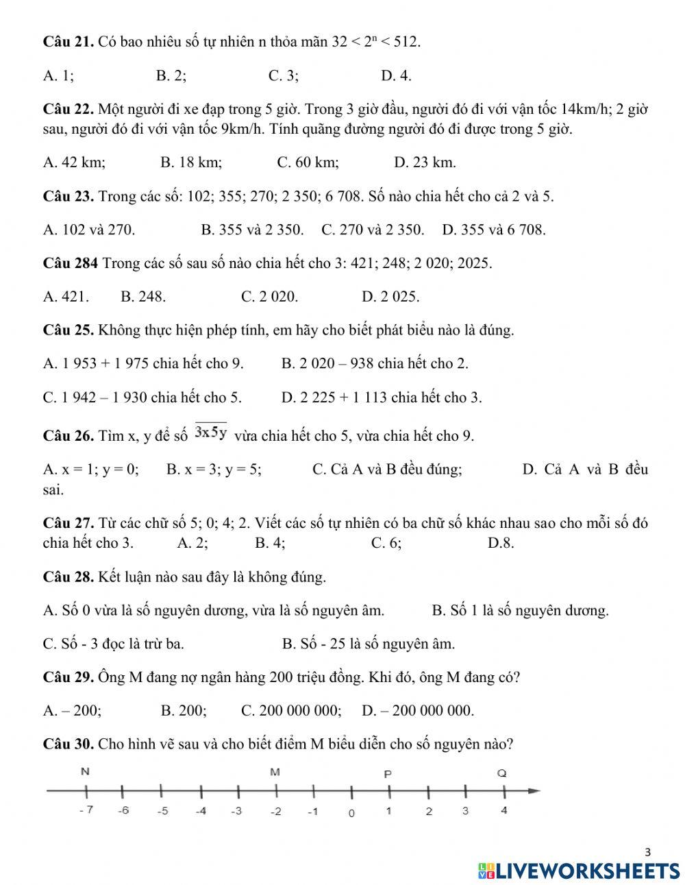 Trắc nghiệm HK1 Toán 6 ĐC 1