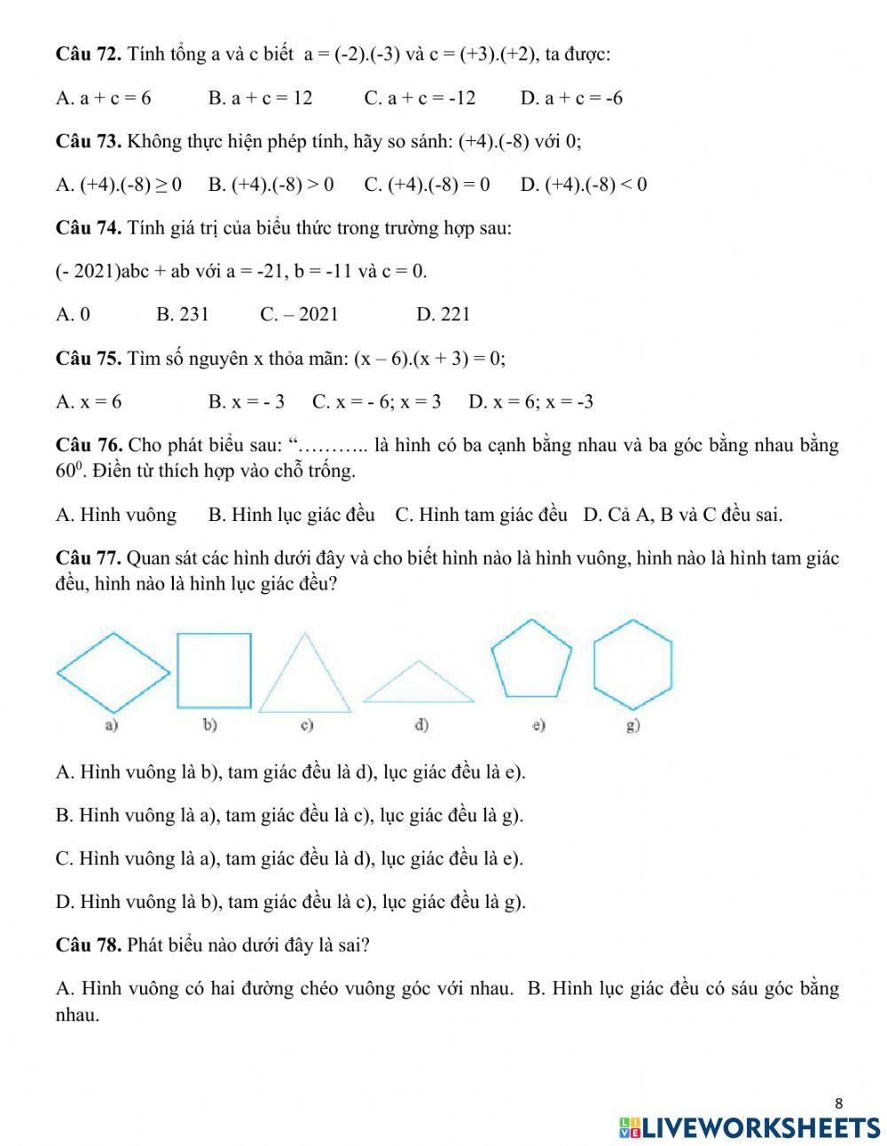 Trắc nghiệm HK1 Toán 6 ĐC 1