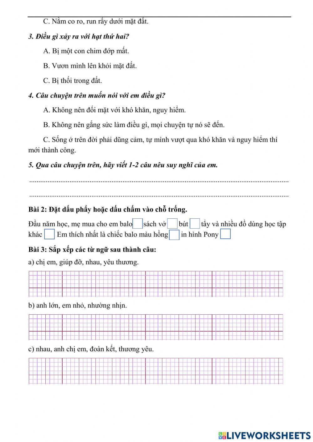 Ôn tập cuối học kì 1 - TV đề 3