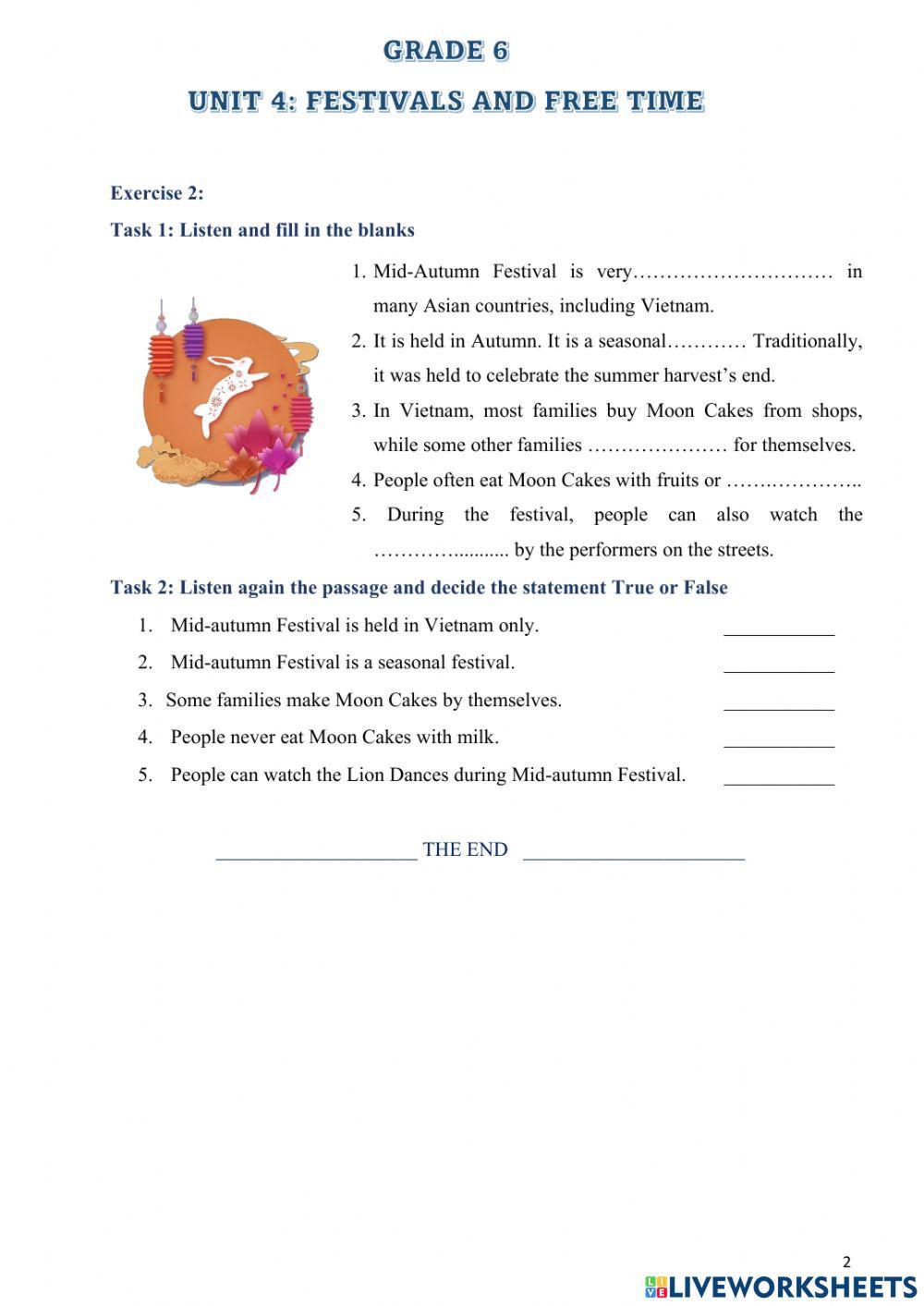 Grade 6 - Unit 4 - Festival and free time