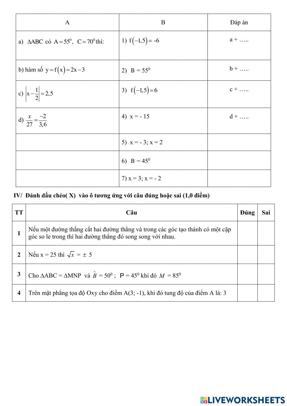 Trắc nghiệm HK1 Toán 7 16
