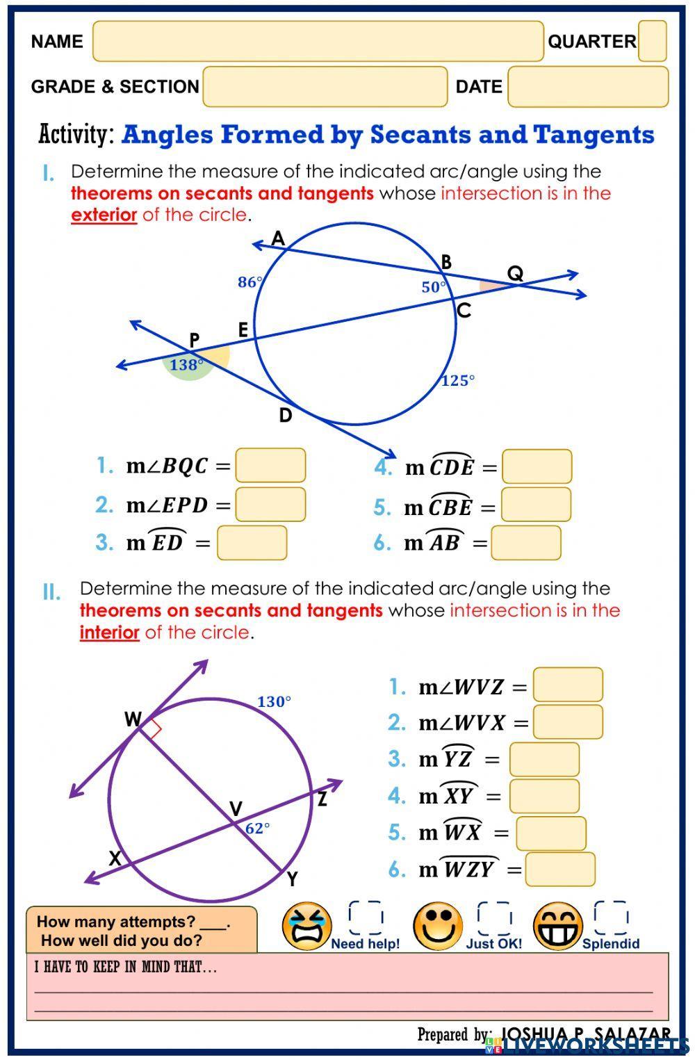 Angles formed by Secants and Tangents