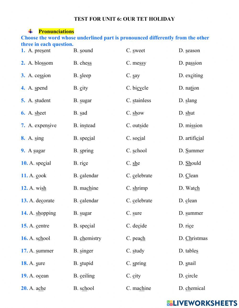 English 6 - unit 6 - pronunciation