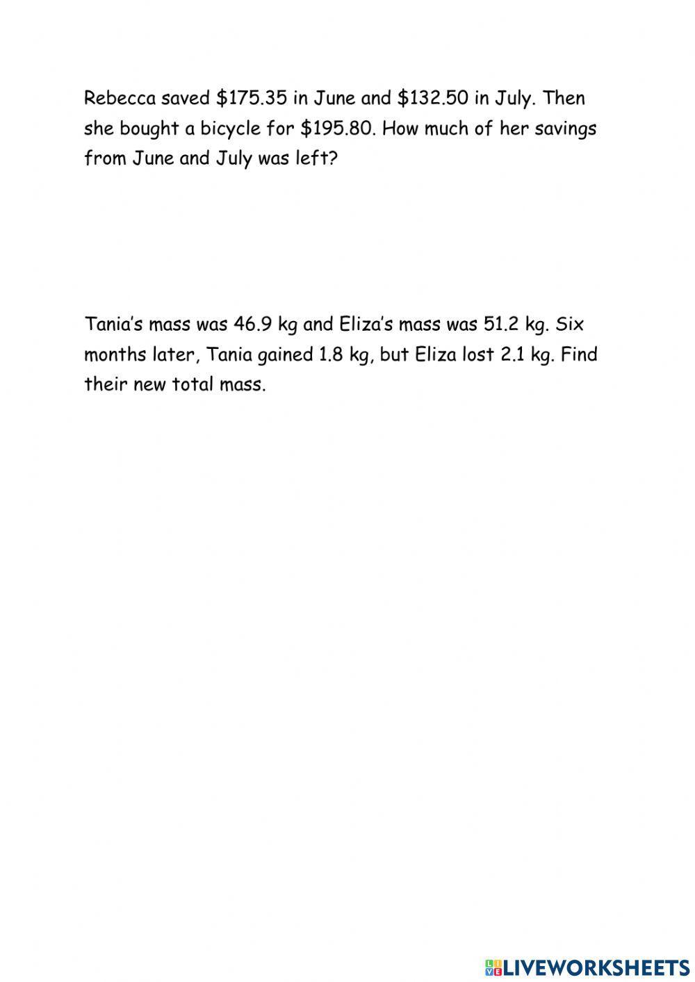 Decimal Word Problem