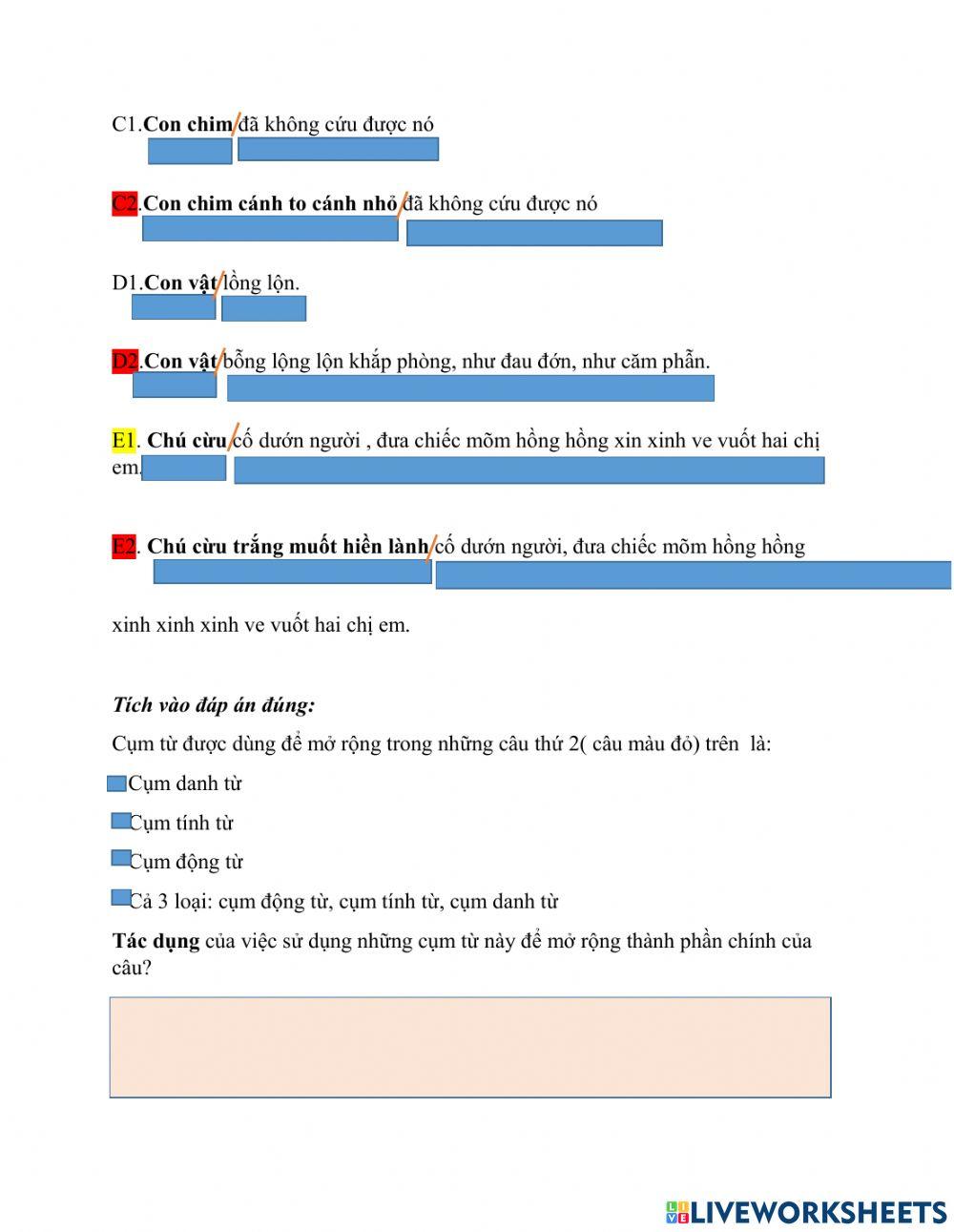 Bài tập mở rộng thành phần câu