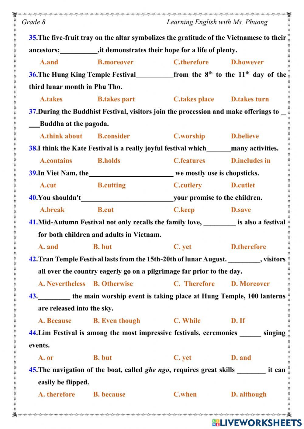English 8 - Unit 5 - Multiple choice