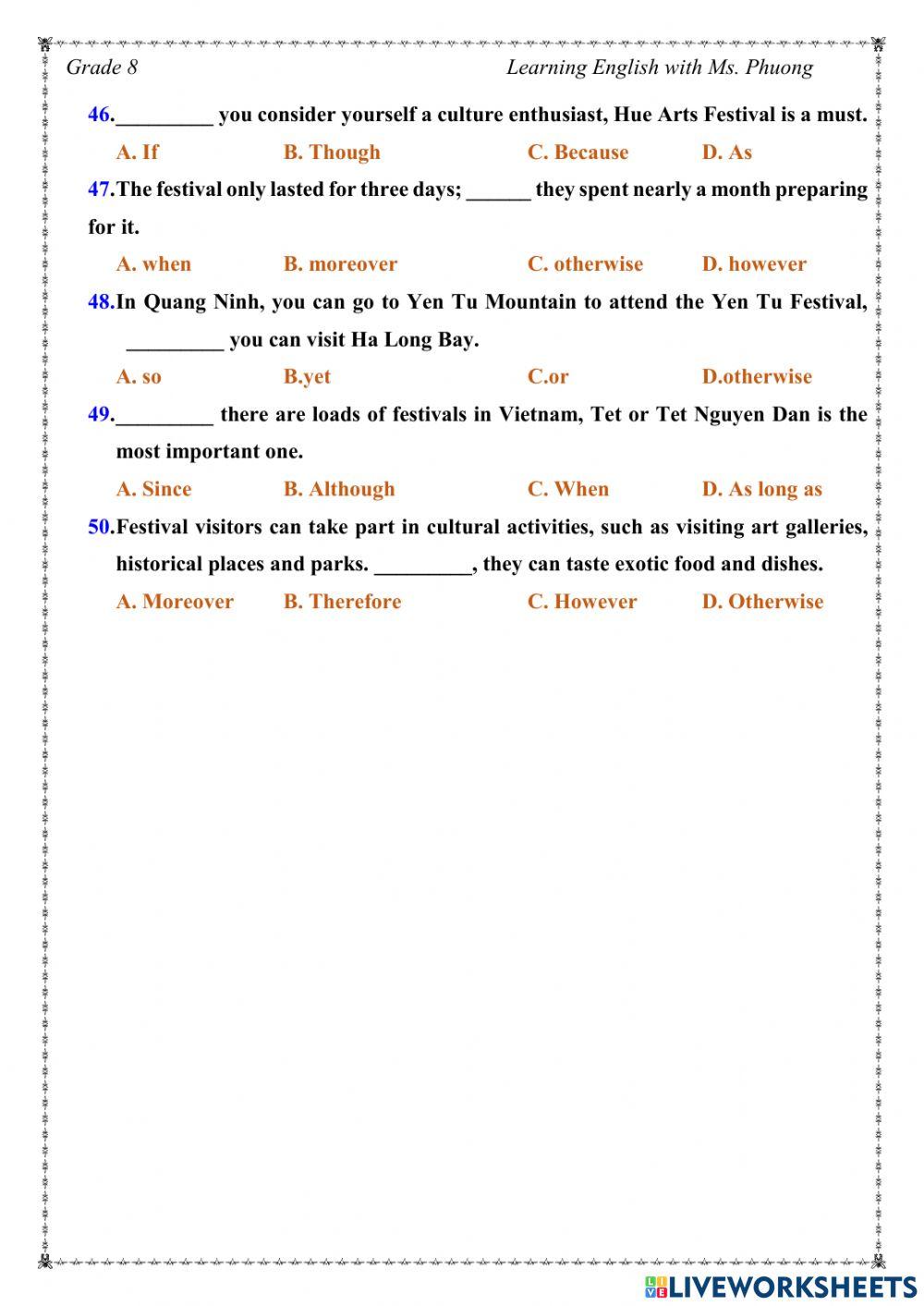 English 8 - Unit 5 - Multiple choice
