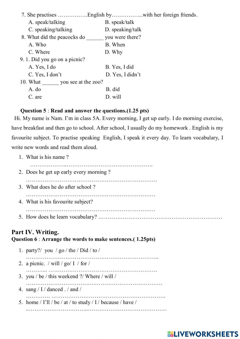 Đề thi học kỳ tiếng anh 5