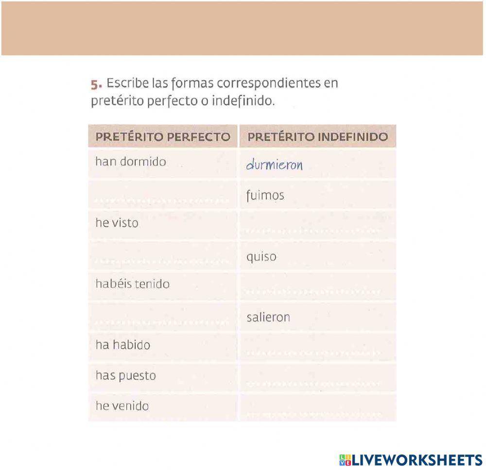 Pretérito Indefinido - Perfecto