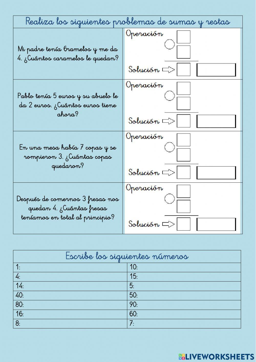 Restas sin llevar y problemas sumas y restas