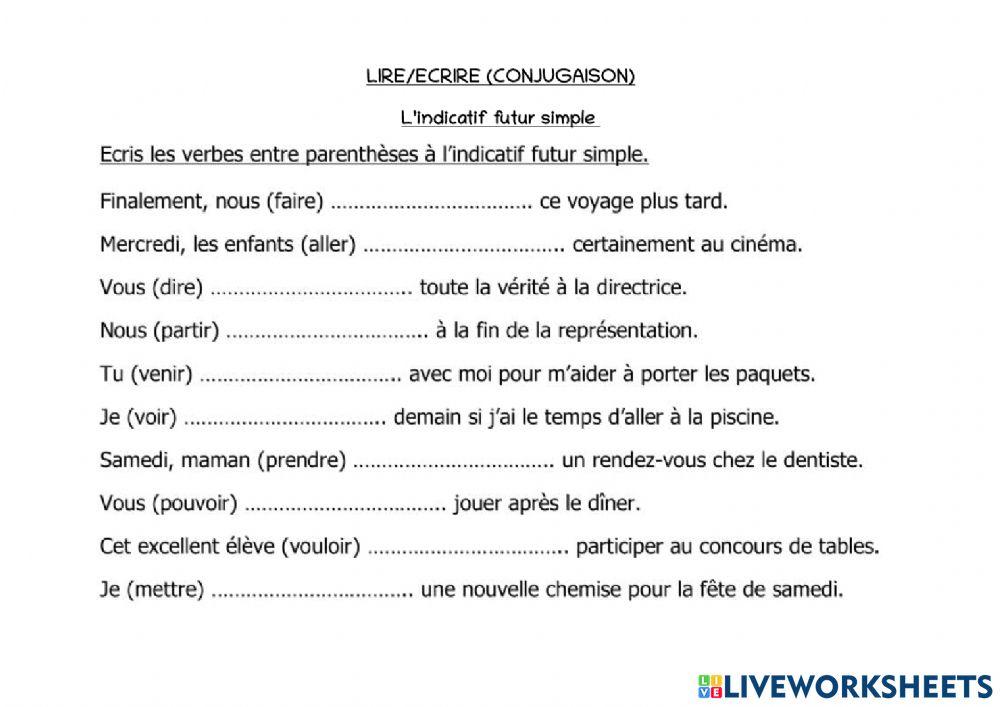 Conjugaison verbes 3EME groupe au futur simple