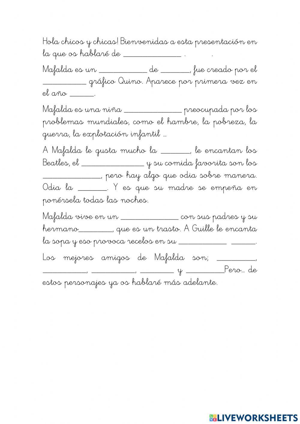 Comprensión lectora Mafalda