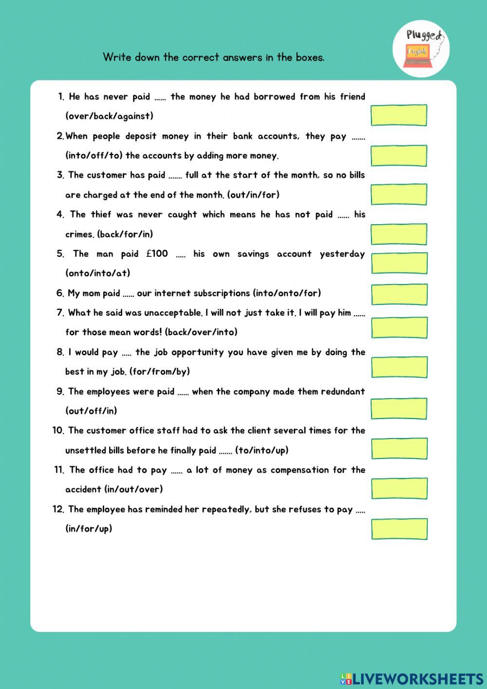 Phrasal Verbs with Pay