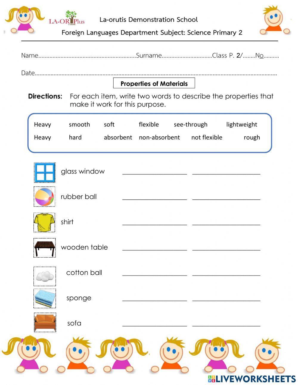 Materials and their properties.