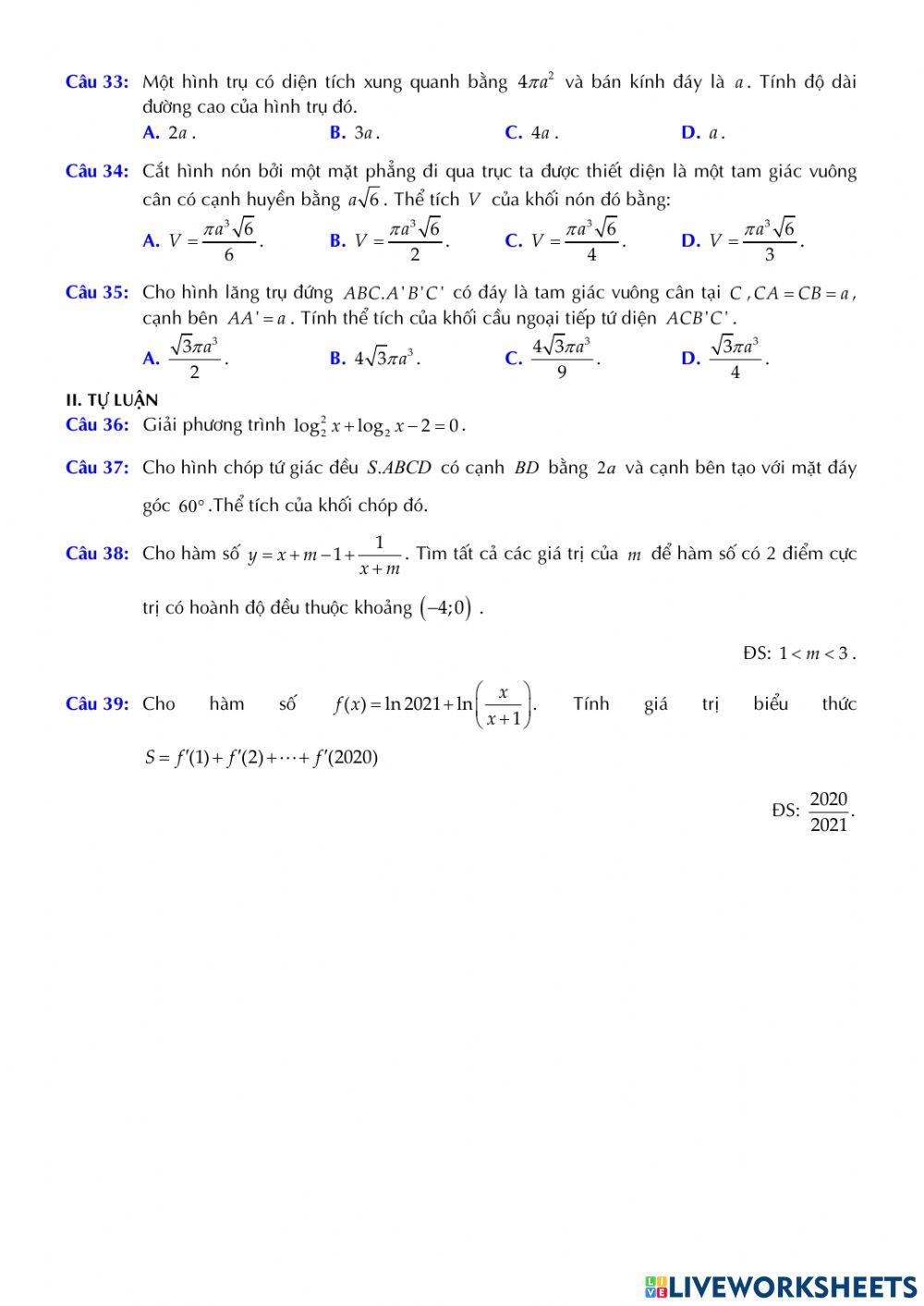 Toán 12 - Kiểm tra CK1 - Đề số 04 (PBC)