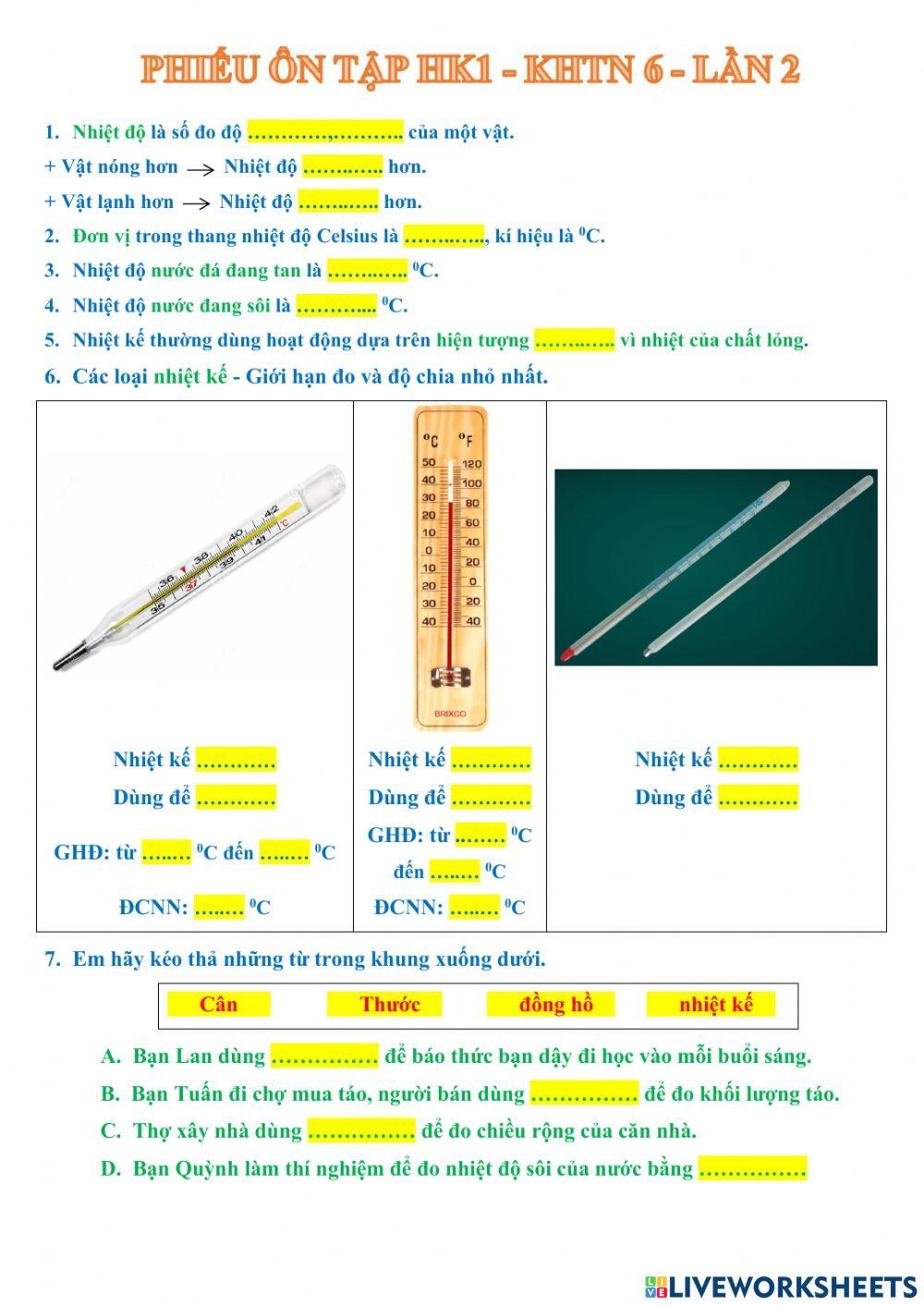 Phiếu ôn tập - KHTN6 - lần 2