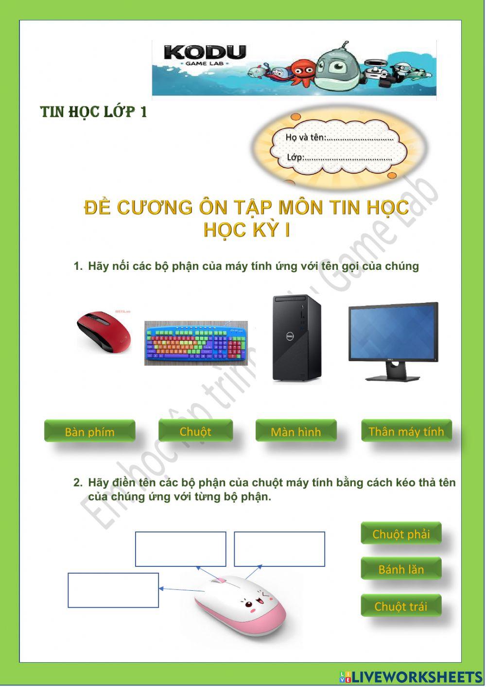 Tin học 1-Tuần 12-Ôn tập học kỳ 1