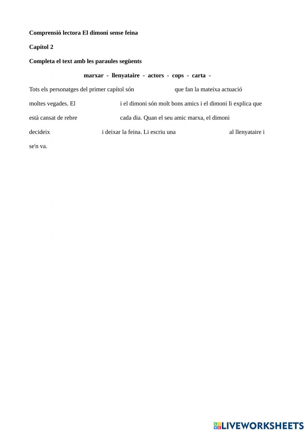 Comprensió lectora El dimoni sense feina Capítol 2