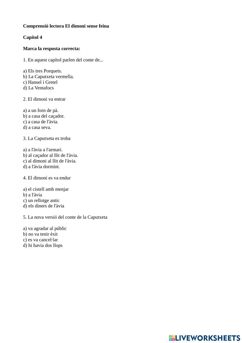 Comprensió lectora El dimoni sense feina Capítol 4