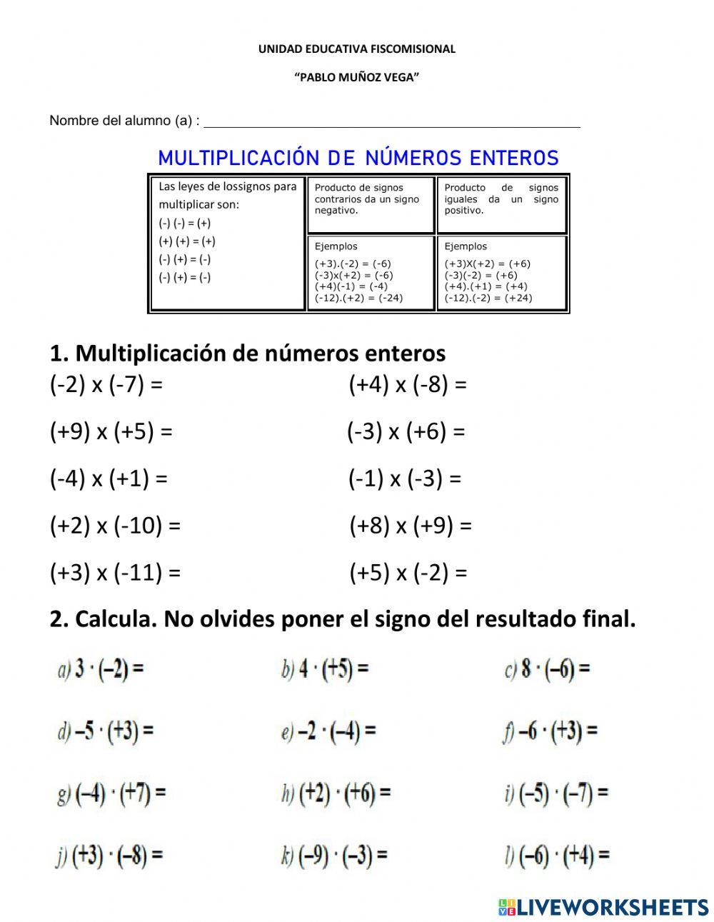 Multiplicacion enteros