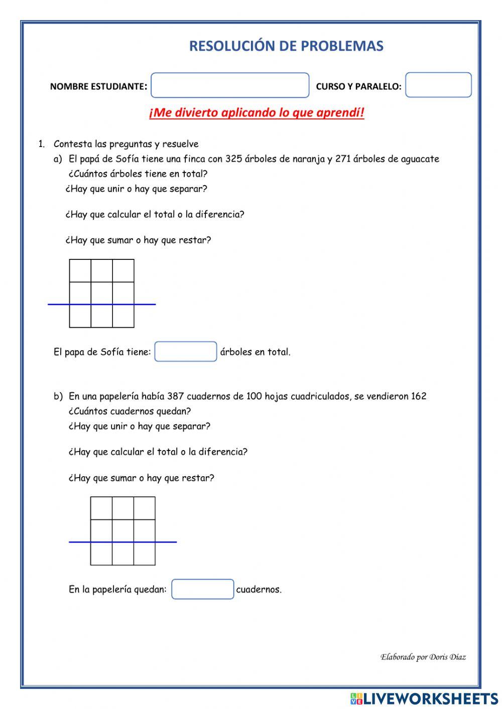 Resolución de problemas con sumas y restas