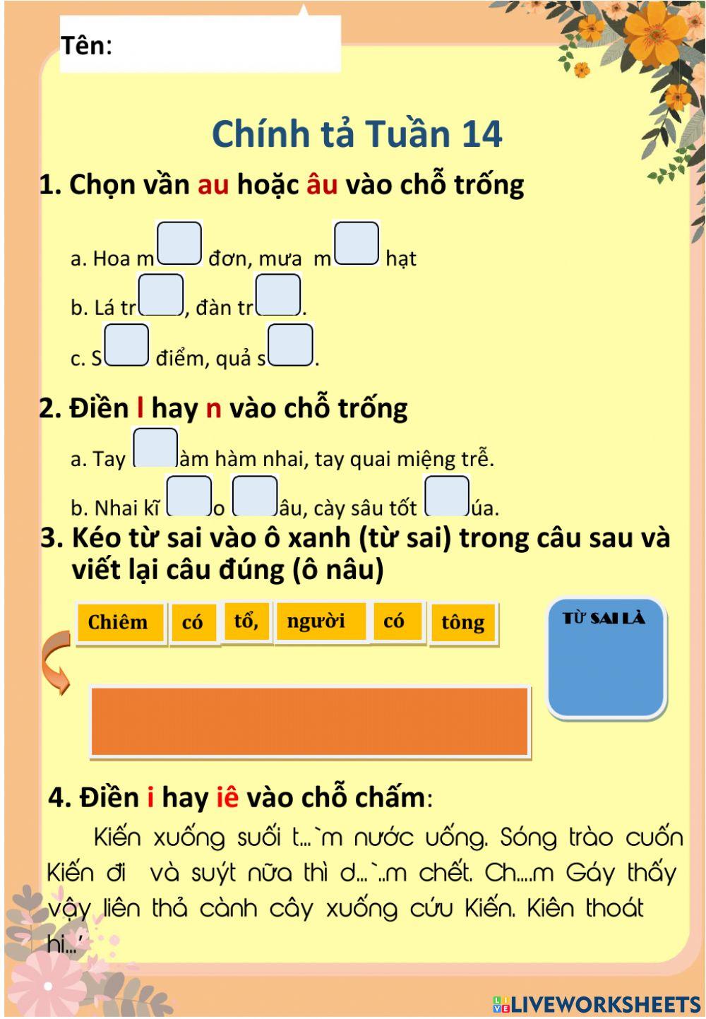 Chính tả tuần 14