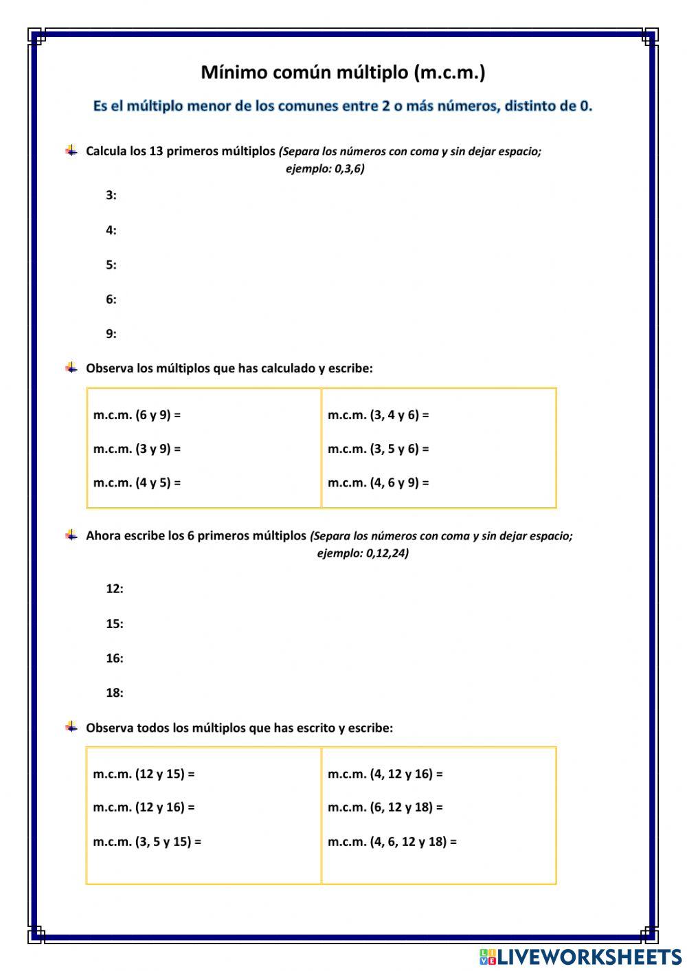Múltiplos y Mínimo común múltiplo