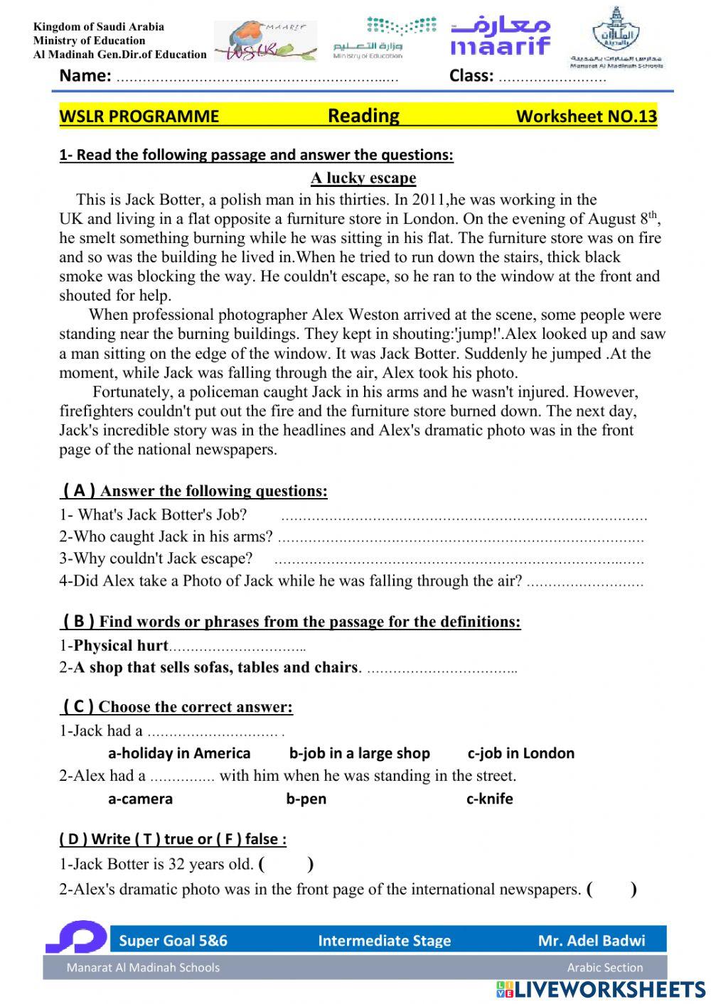 Super Goal 5&6 Reading 1