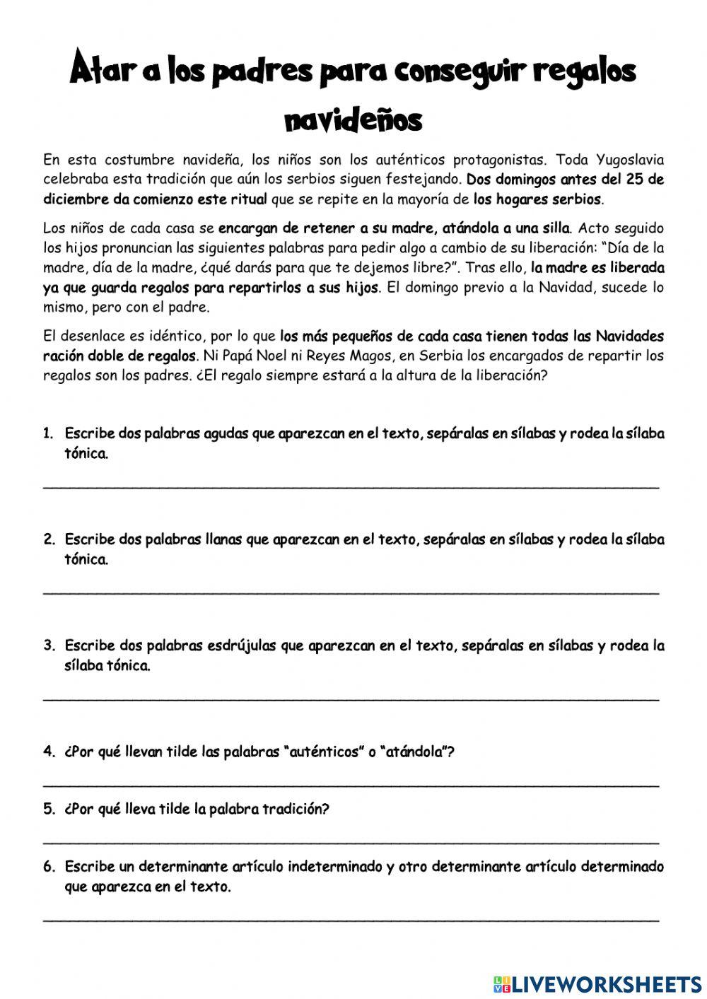 Tradiciones navideñas, determinantes y reglas de acentuación