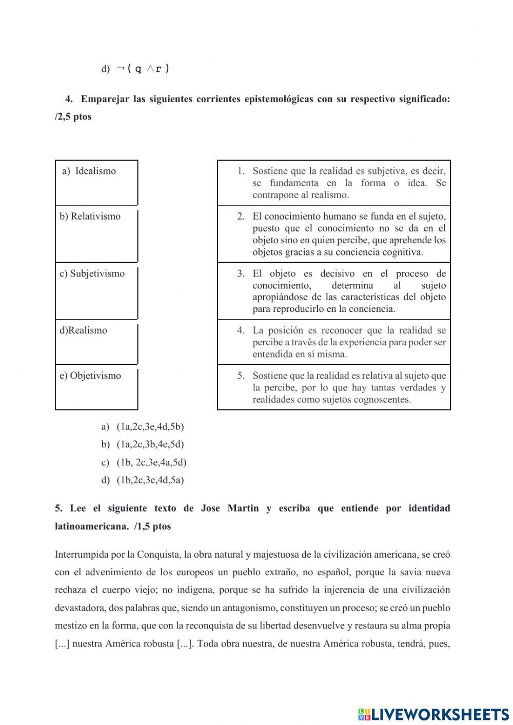 Examen de filosofia segundo Examen de filosofia segundo