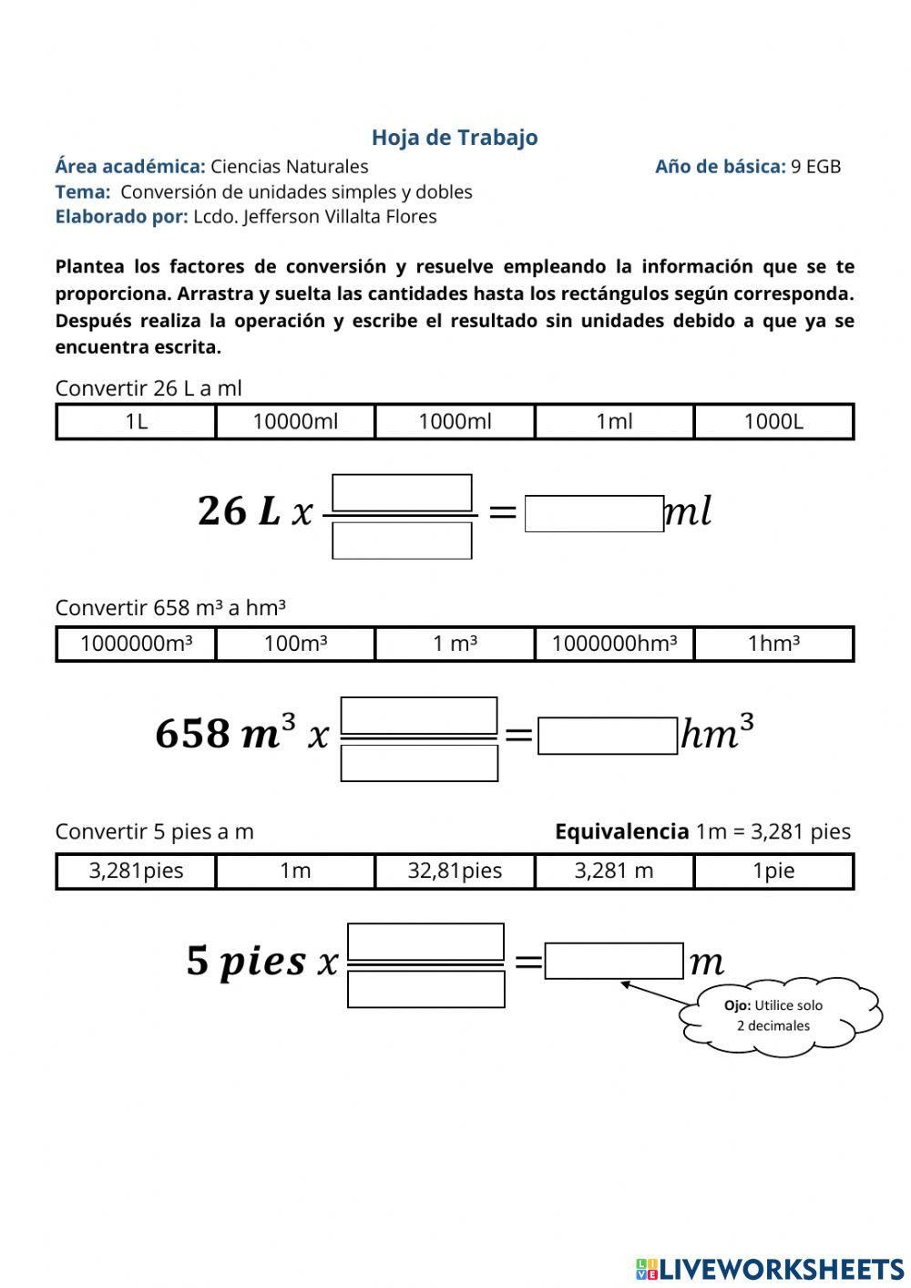 Conversiones de unidades 9 EGB