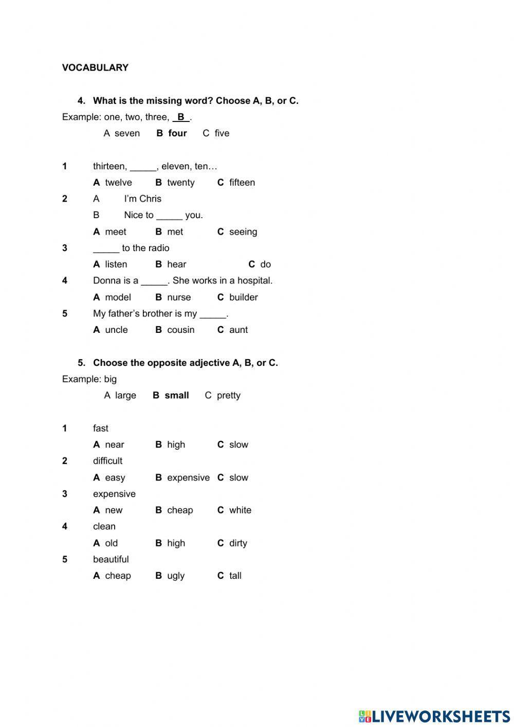 TEST UNITS 1-4 (Elementary)