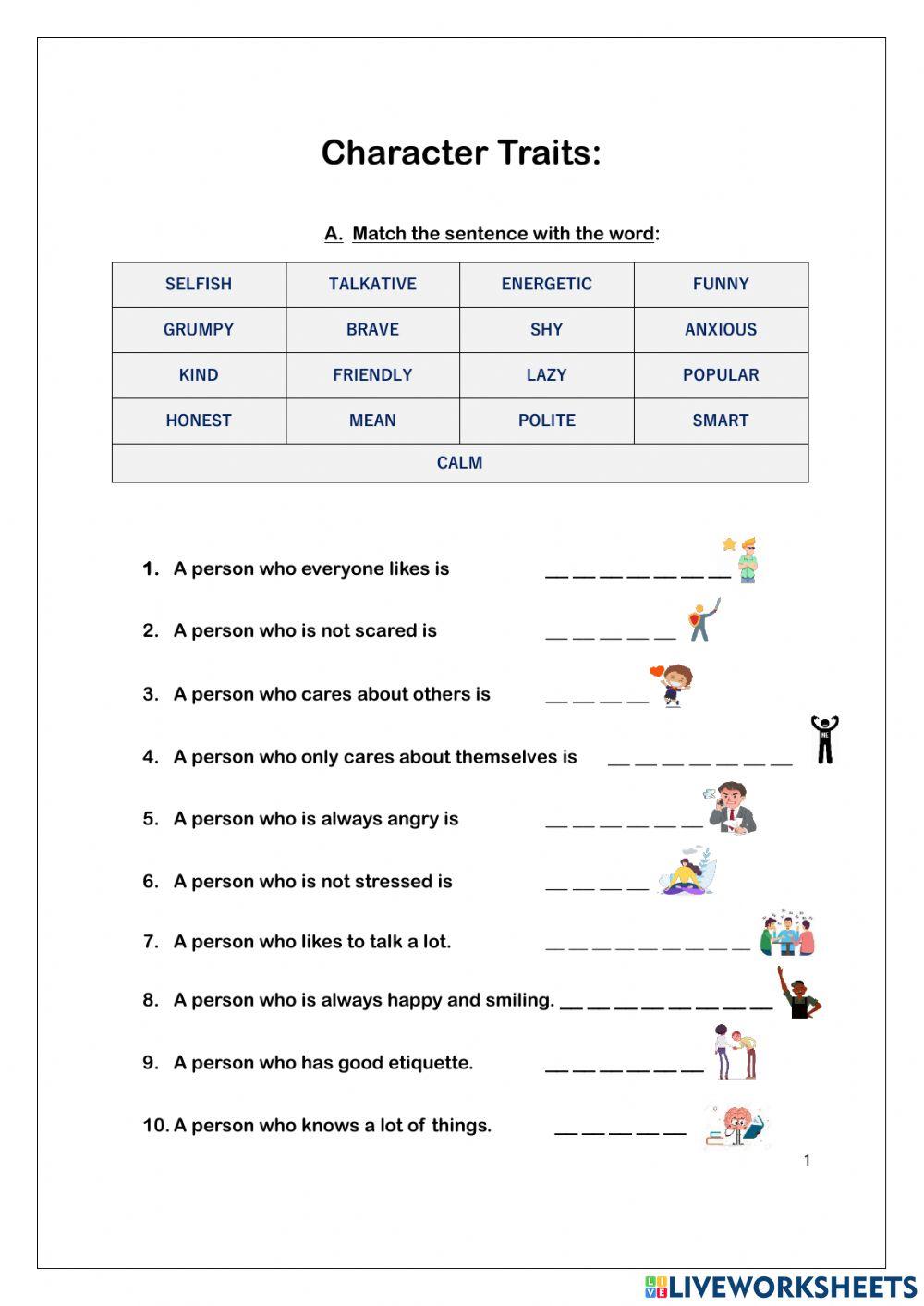 Character traits TeacherChantel Live Worksheets