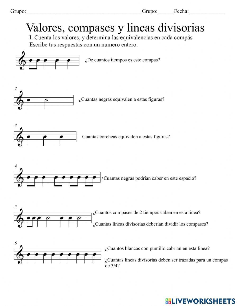 Valores, compases y líneas divisorias
