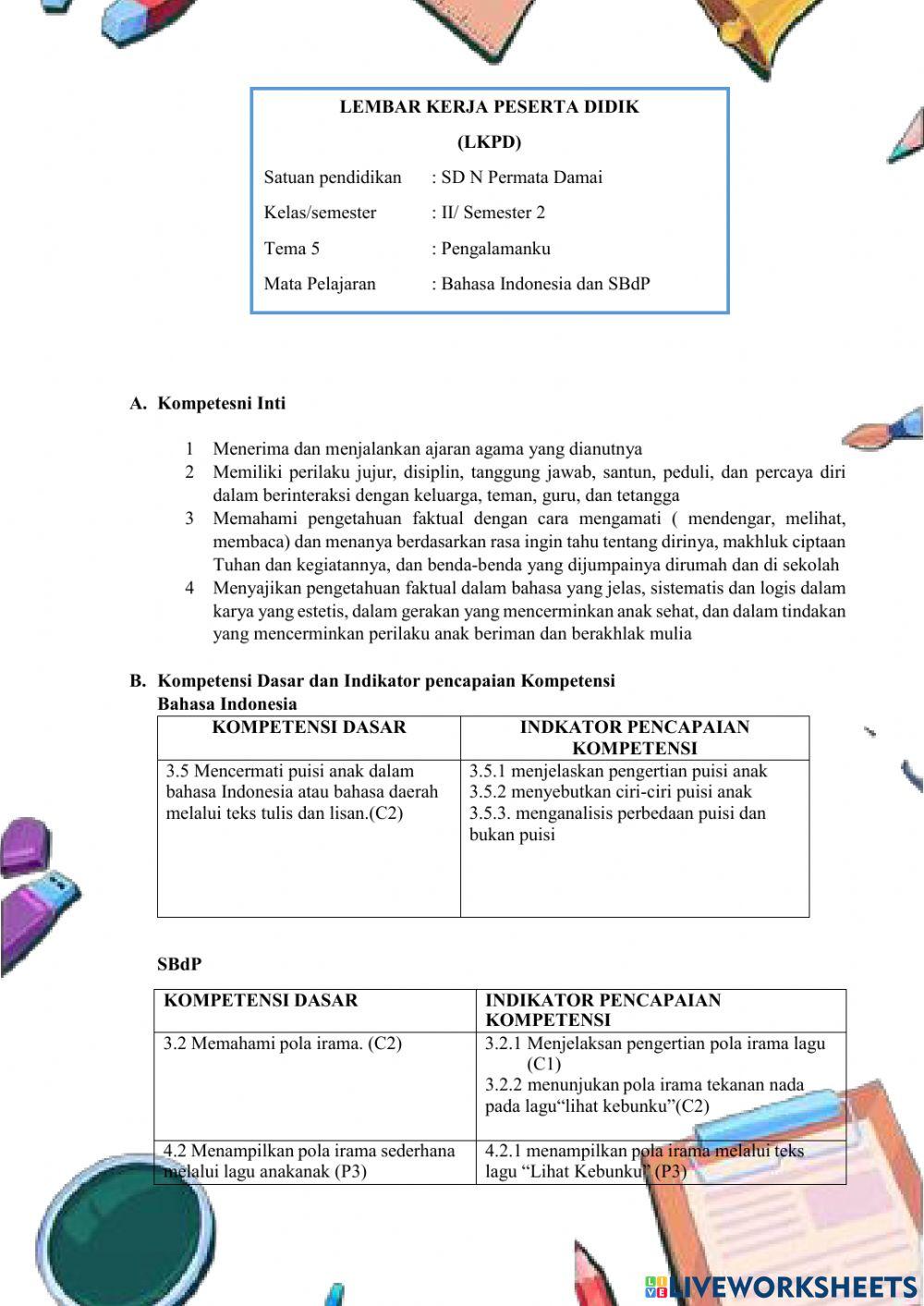 LKPD Kelas 2 Tema 5 sub tema 1 pembelajaran 4