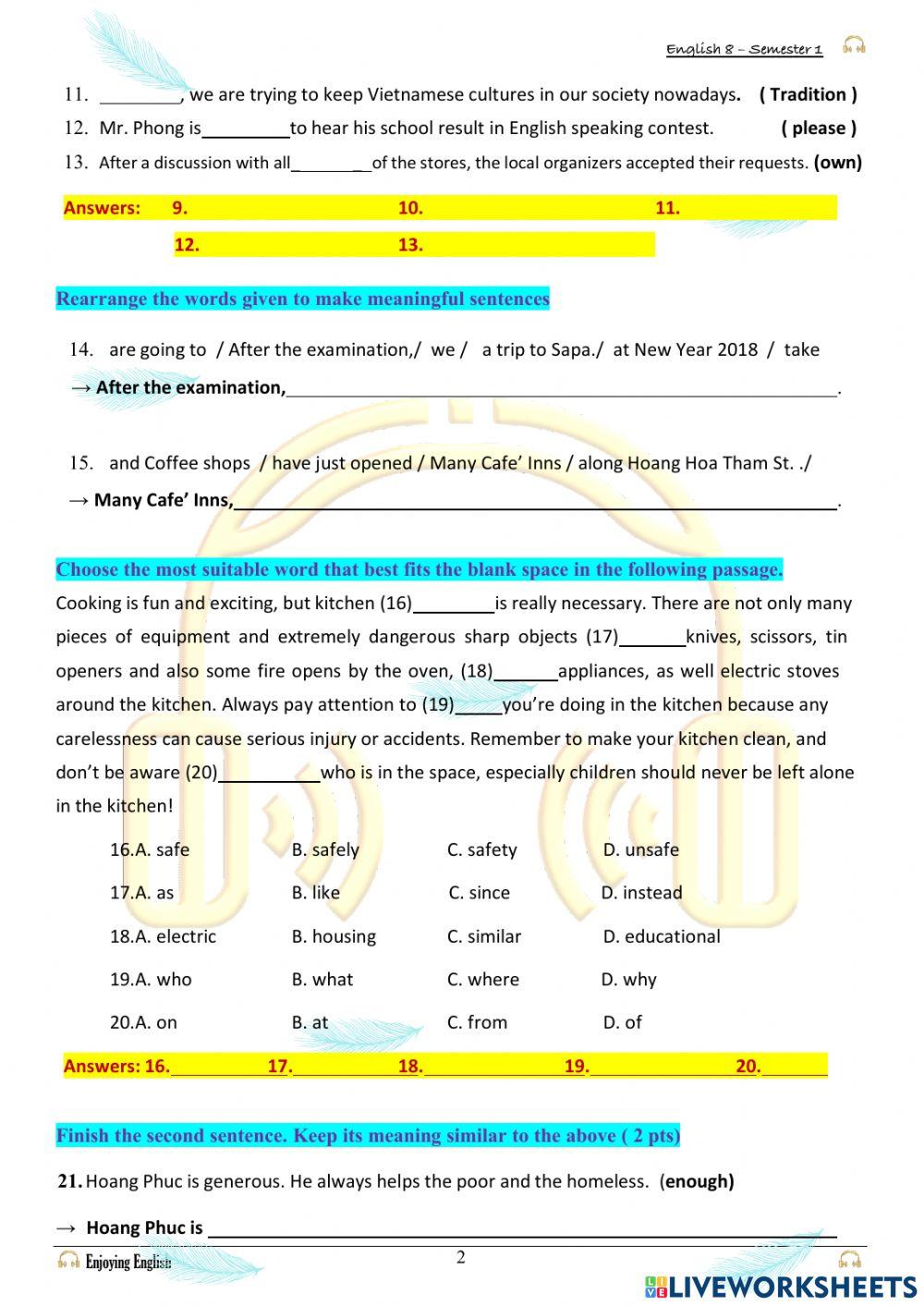 8 - Revision - Sem 1 - Test 1