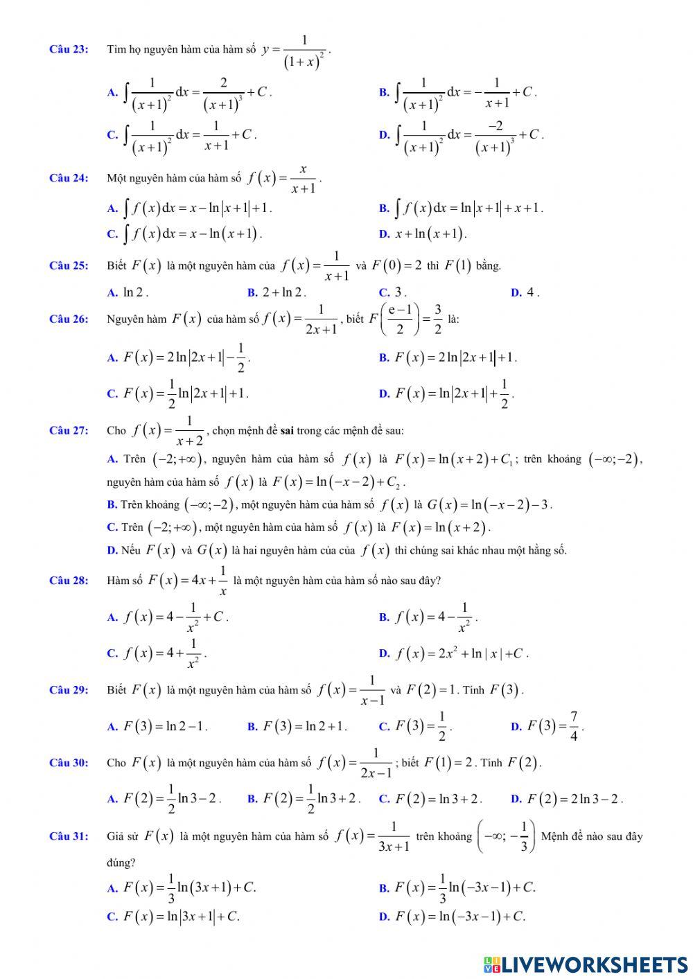 Giải tích 12 - Chương 3 - Bài 1. Nguyên hàm