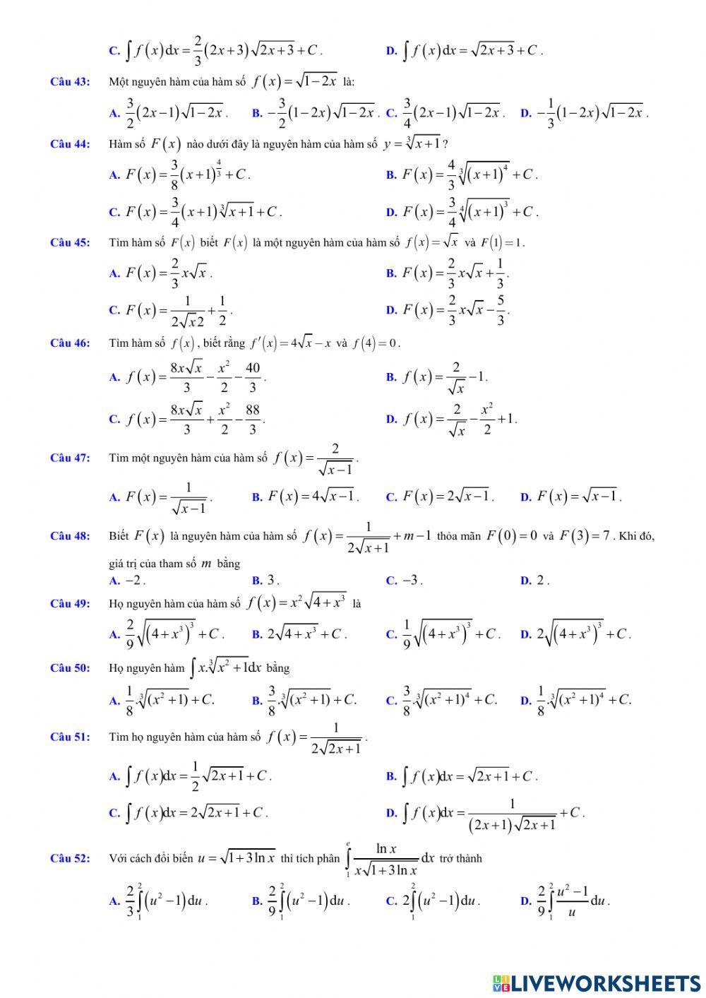 Giải tích 12 - Chương 3 - Bài 1. Nguyên hàm