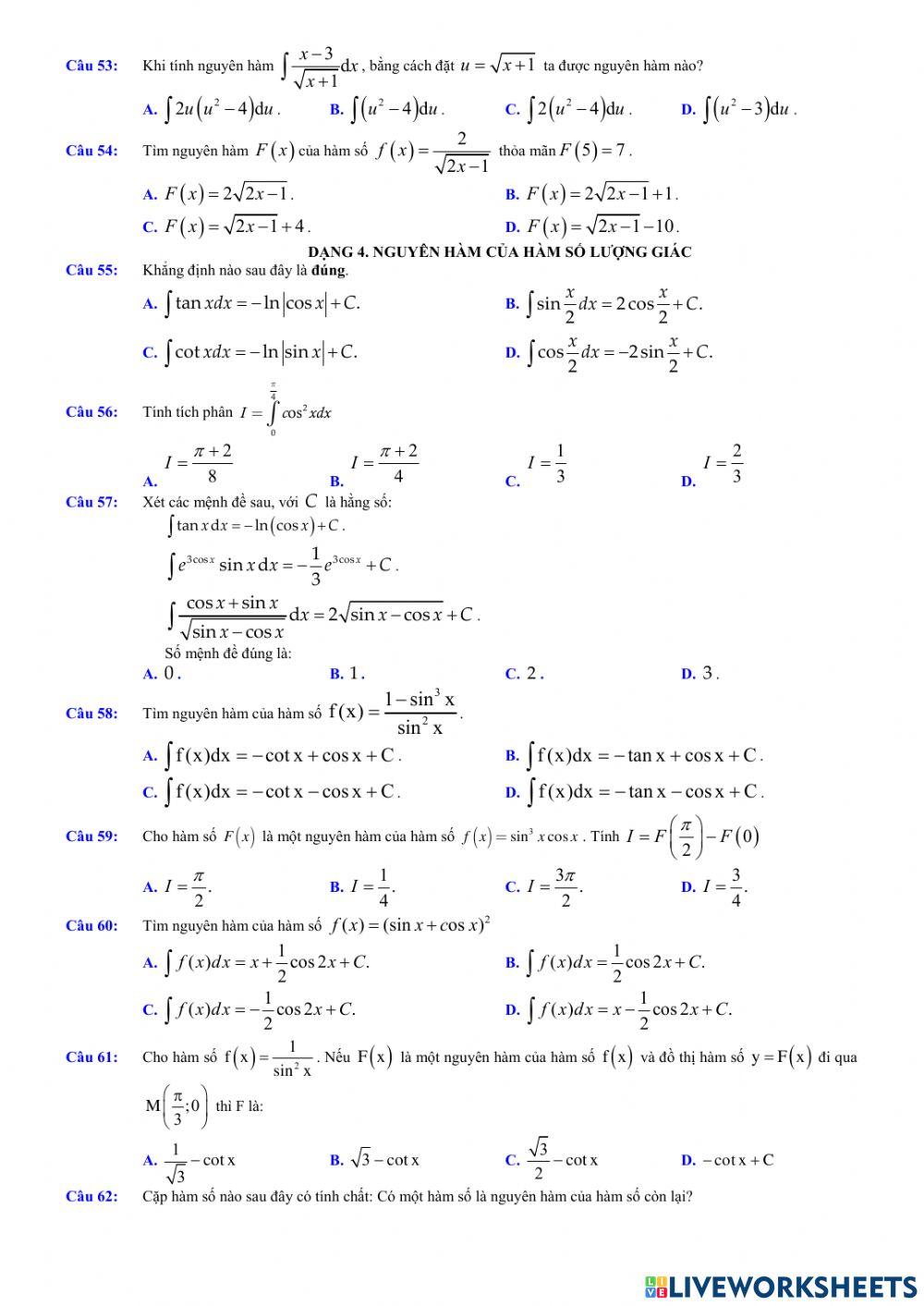 Giải tích 12 - Chương 3 - Bài 1. Nguyên hàm
