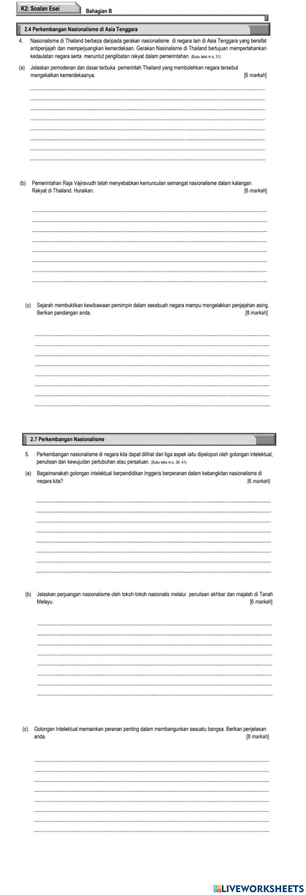 Sejarah (T4) Bab 2 : Latihan Esei