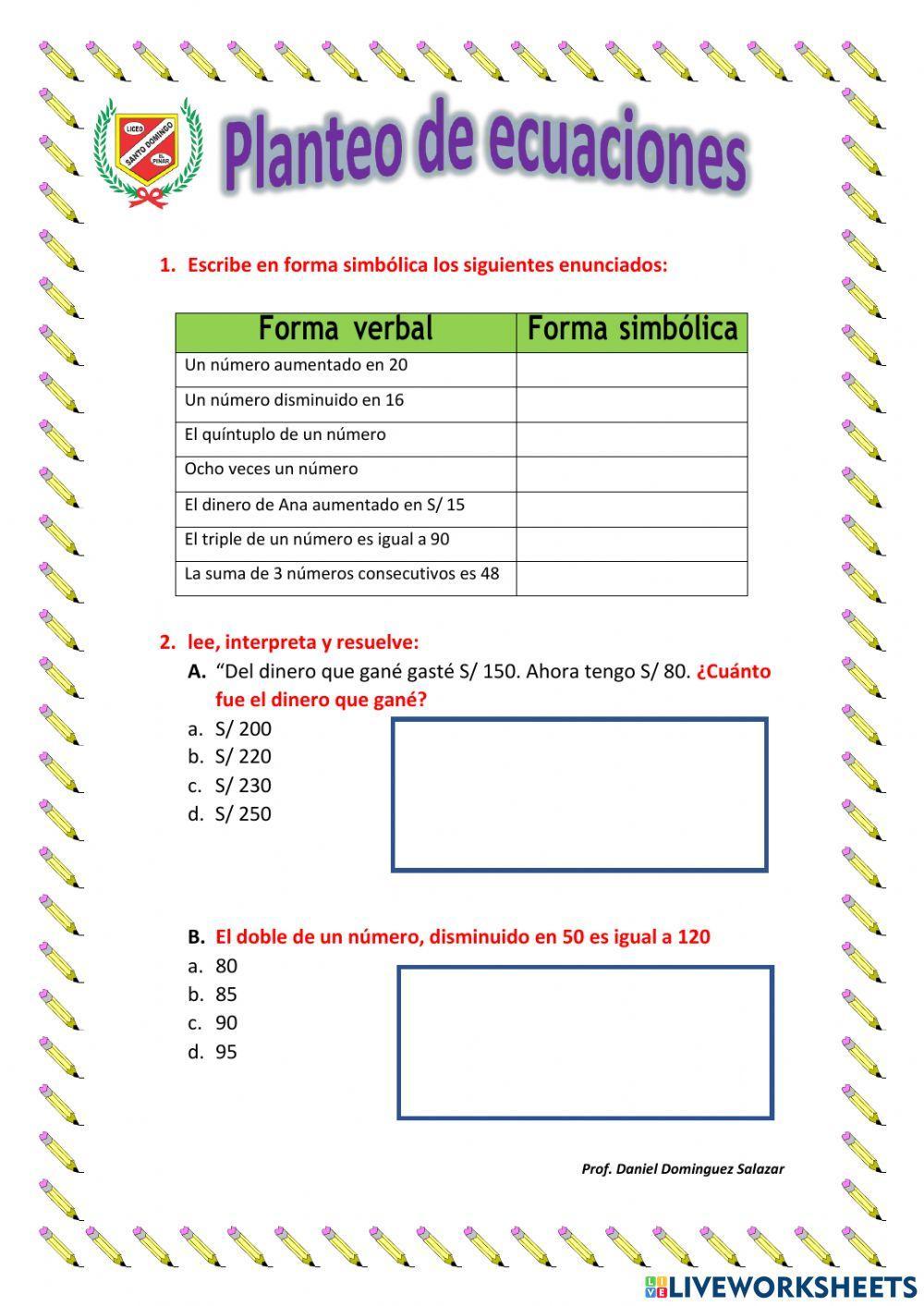 Planteo de Ecuaciones