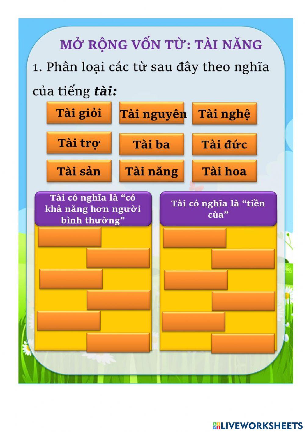 Mở rộng vốn từ: tài năng