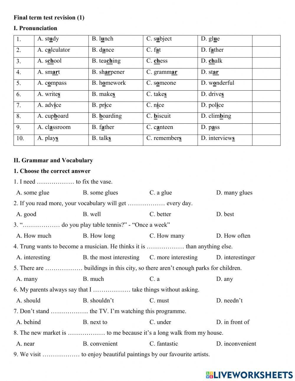 Group 4 - Final test revision grade 6